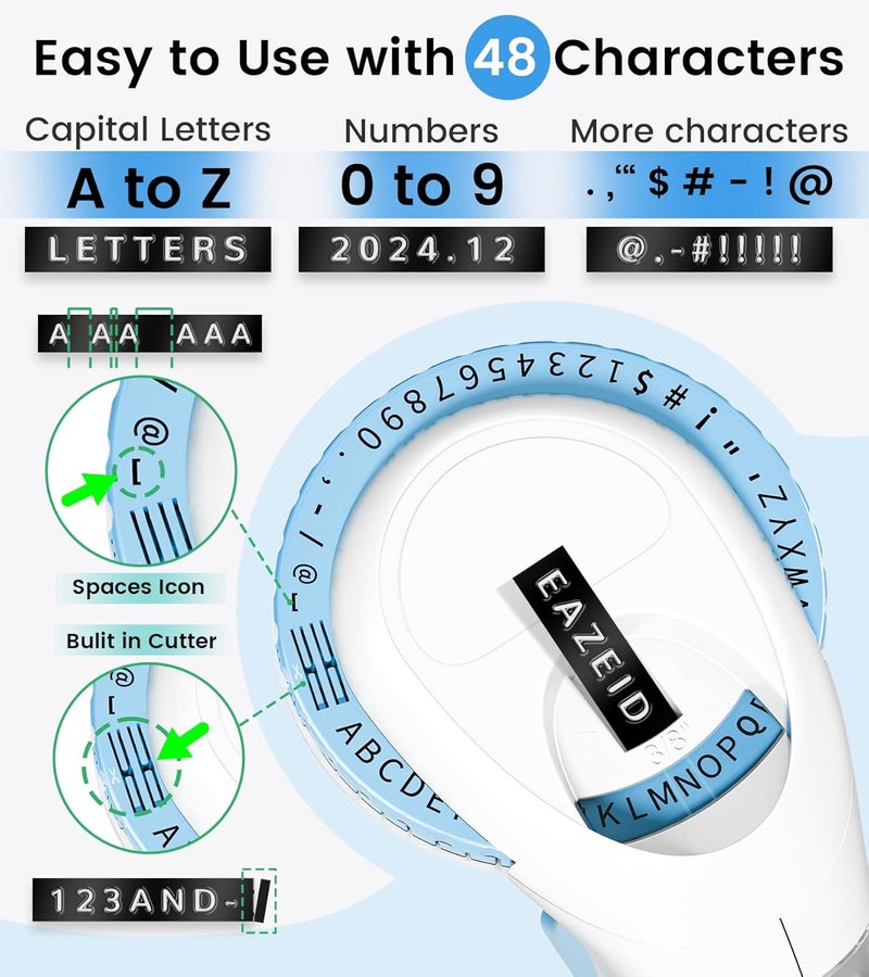 EazeID Embossing Label Maker Machine with Tapes, Embossed Label Maker Vintage, Retro Embosser Manual with 3Roll 3D Embossing Labels-Waterproof, Old School Labeler for Home Office Classroom Gifts Scrapbook - Image 3